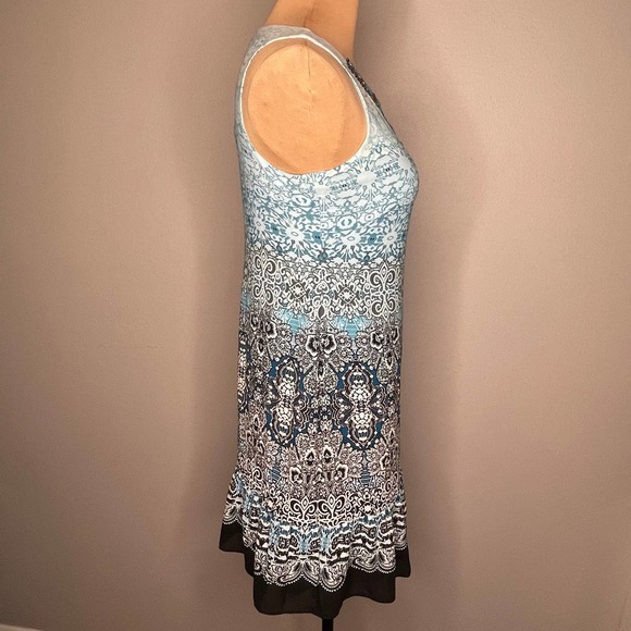 WHBM Oasis Blue Shift Lined Dress Embellished Print Sleeveless Small Petite - Picture 5 of 14